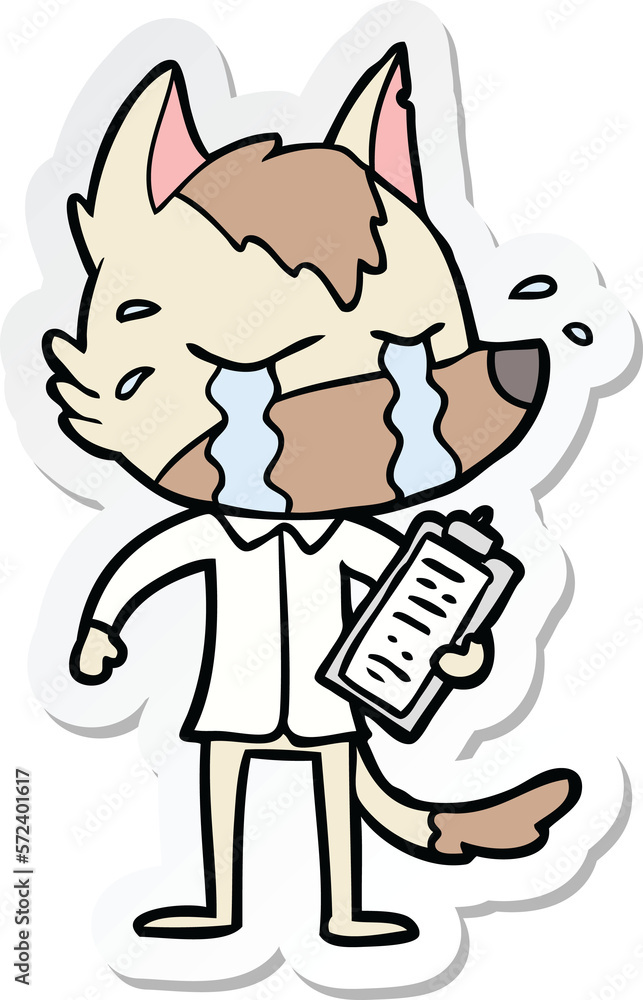 sticker of a cartoon crying wolf wearing work clothes sticker of a cartoon crying wolf wearing work clothes