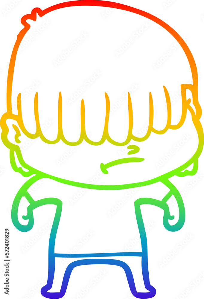 rainbow gradient line drawing cartoon boy with untidy hair rainbow gradient line drawing cartoon boy with untidy hair