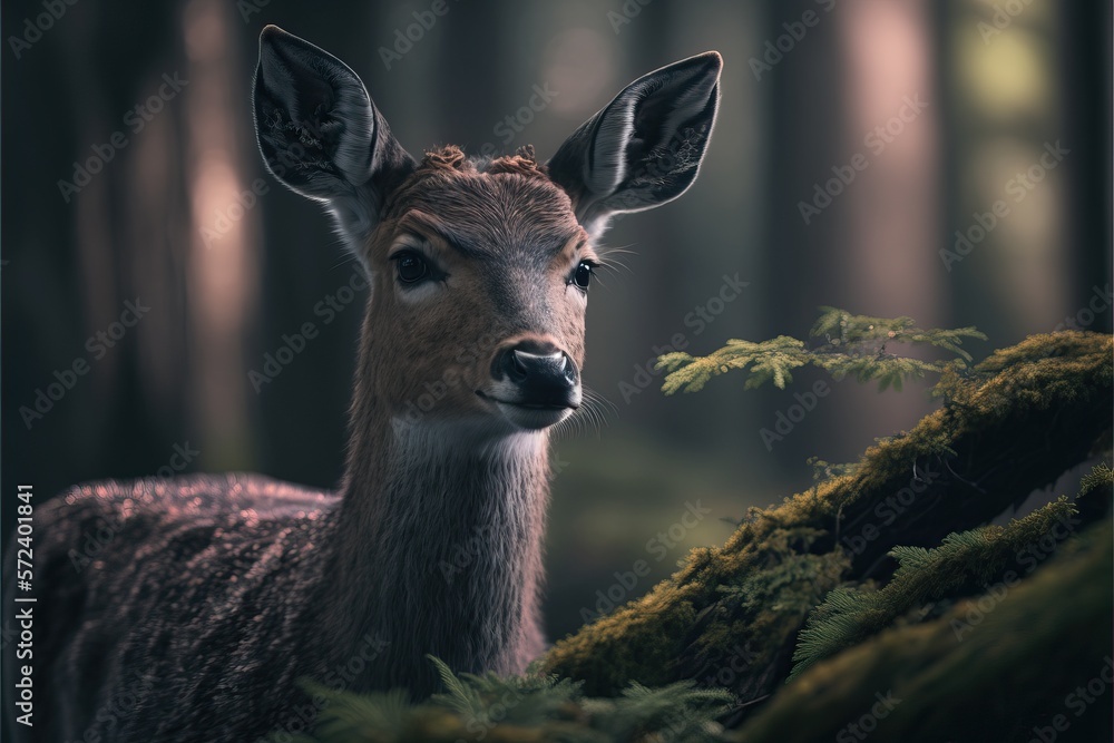 Deer in a forest closeup shot, generative AI Deer in a forest closeup shot, generative AI