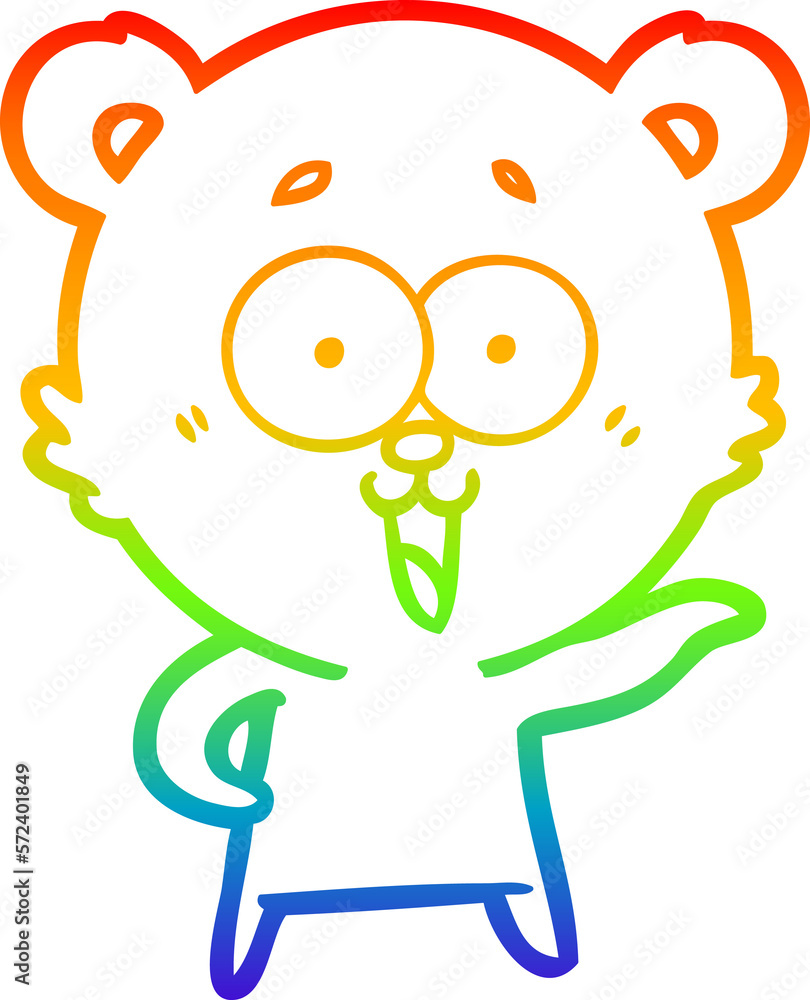 Fototapeta premium rainbow gradient line drawing laughing teddy bear cartoon