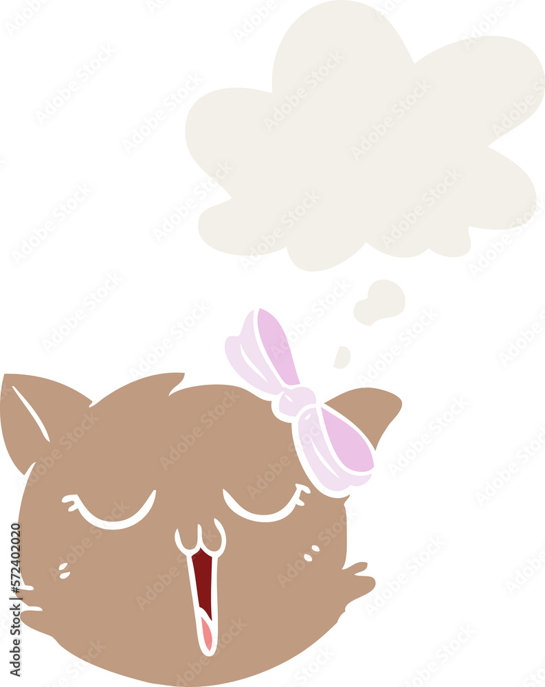 Obraz premium cartoon cat face and thought bubble in retro style