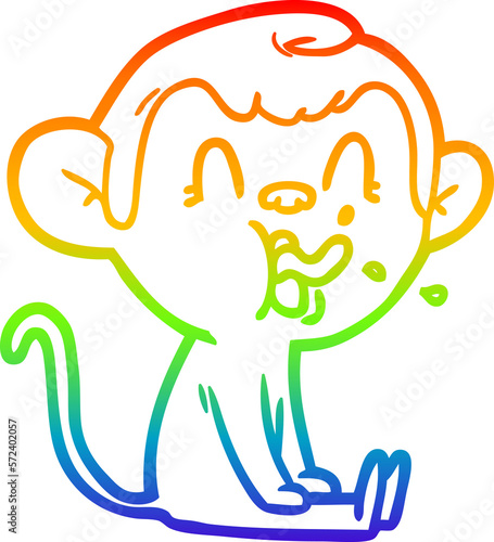rainbow gradient line drawing crazy cartoon monkey sitting