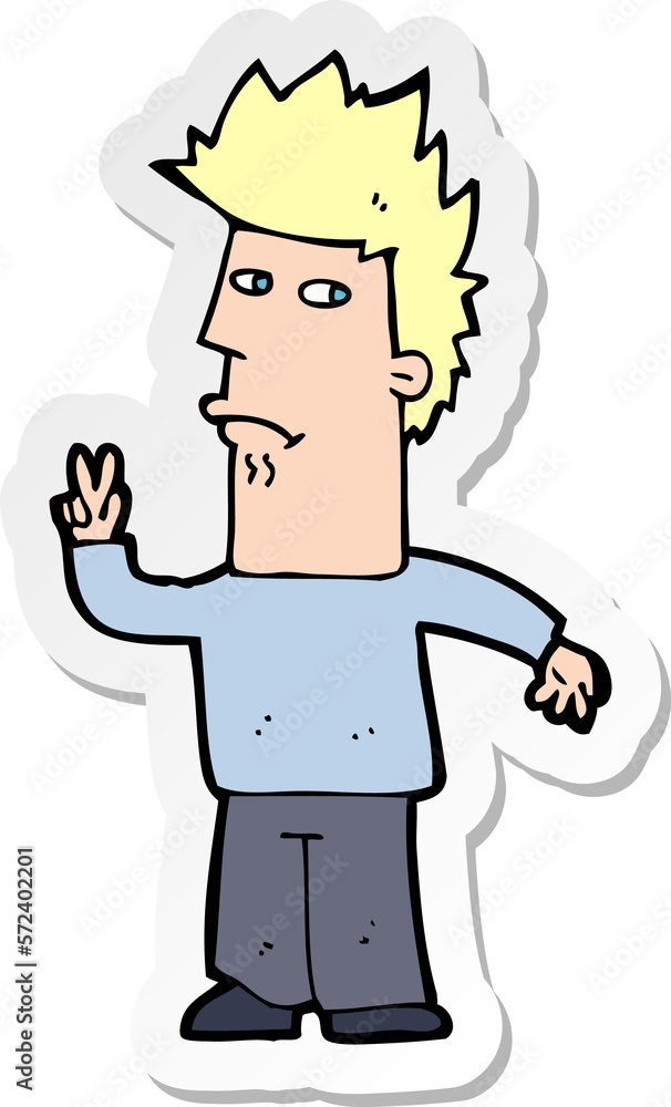 sticker of a cartoon man giving peace sign sticker of a cartoon man giving peace sign