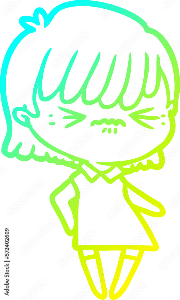 cold gradient line drawing annoyed cartoon girl cold gradient line drawing annoyed cartoon girl