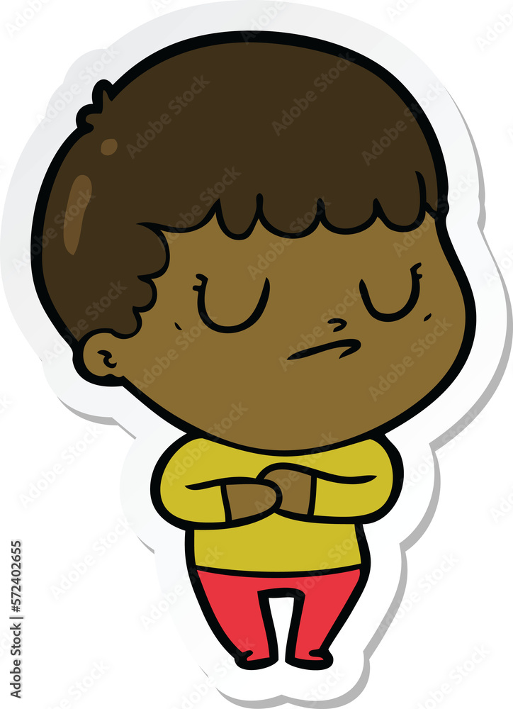 sticker of a cartoon grumpy boy sticker of a cartoon grumpy boy