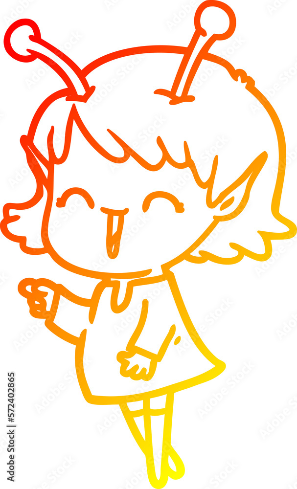 warm gradient line drawing cartoon alien girl laughing warm gradient line drawing cartoon alien girl laughing