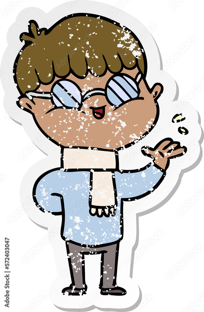 distressed sticker of a cartoon boy wearing spectacles distressed sticker of a cartoon boy wearing spectacles
