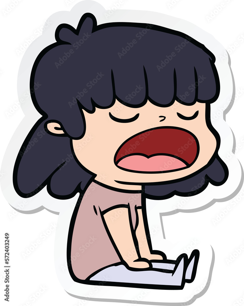 sticker of a cartoon woman talking loudly sticker of a cartoon woman talking loudly