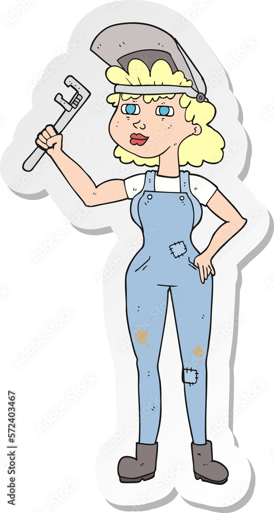sticker of a cartoon capable woman with wrench sticker of a cartoon capable woman with wrench