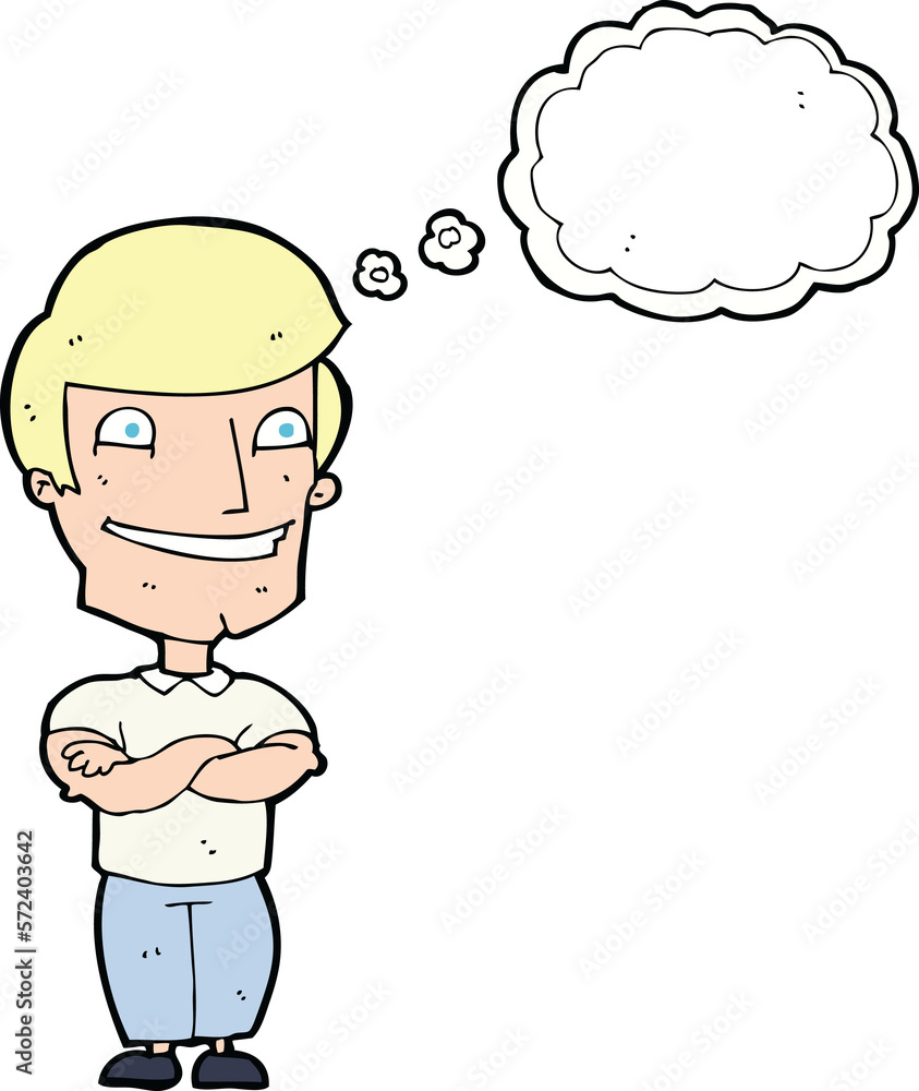 cartoon grinning man with thought bubble cartoon grinning man with thought bubble