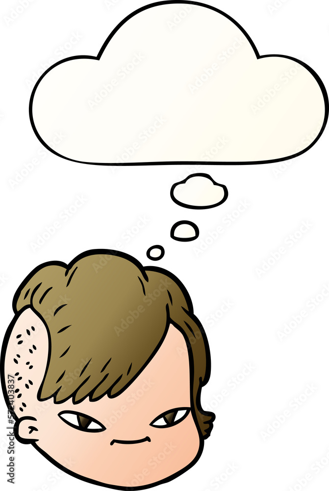 cartoon female face and thought bubble in smooth gradient style cartoon female face and thought bubble in smooth gradient style