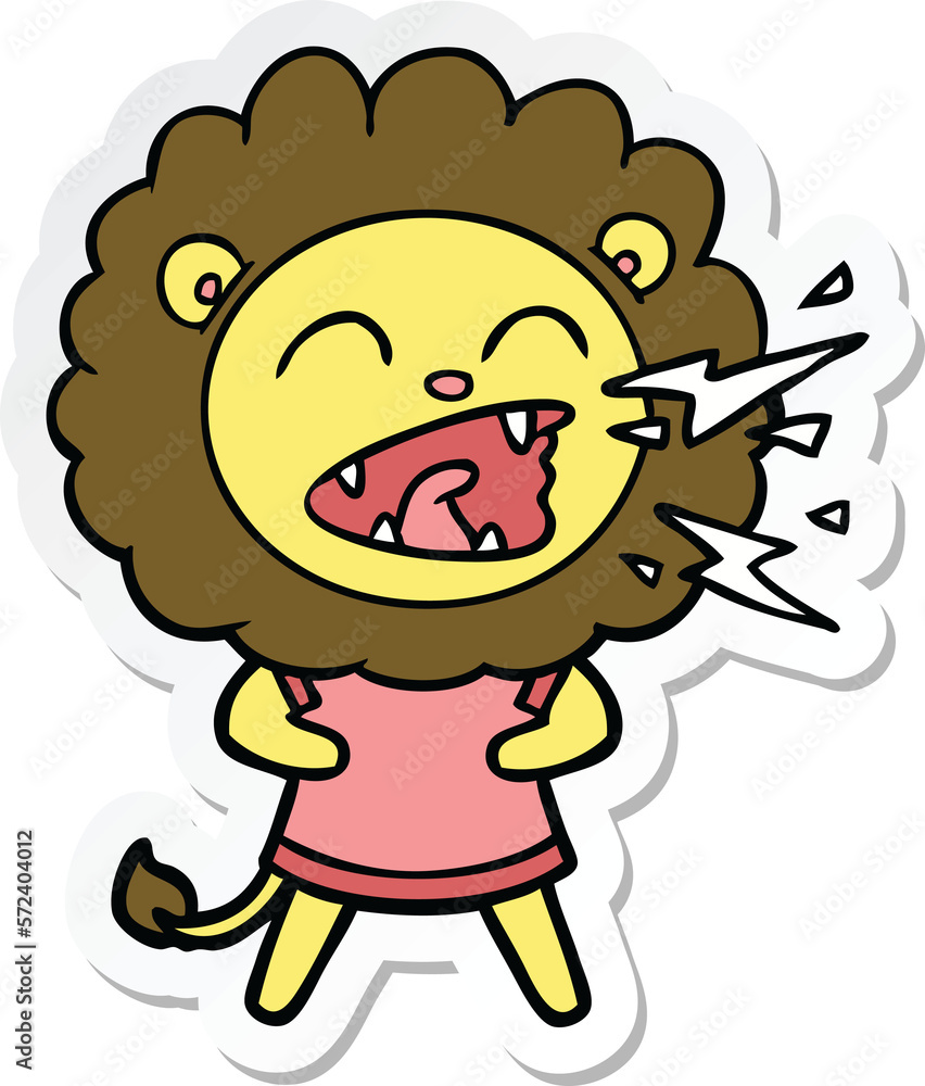 sticker of a cartoon roaring lion in dress sticker of a cartoon roaring lion in dress