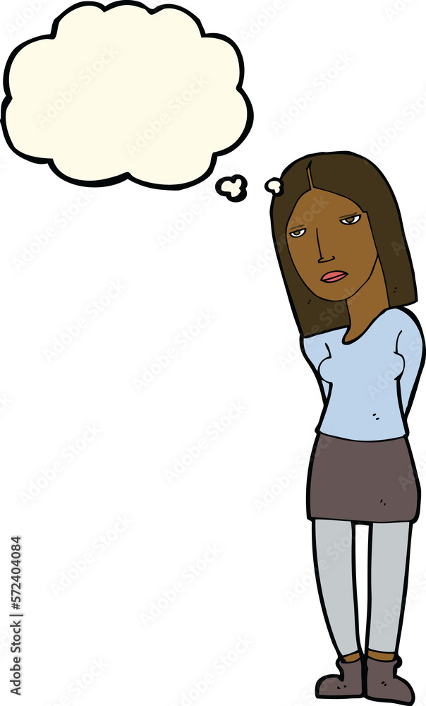 cartoon woman waiting with thought bubble