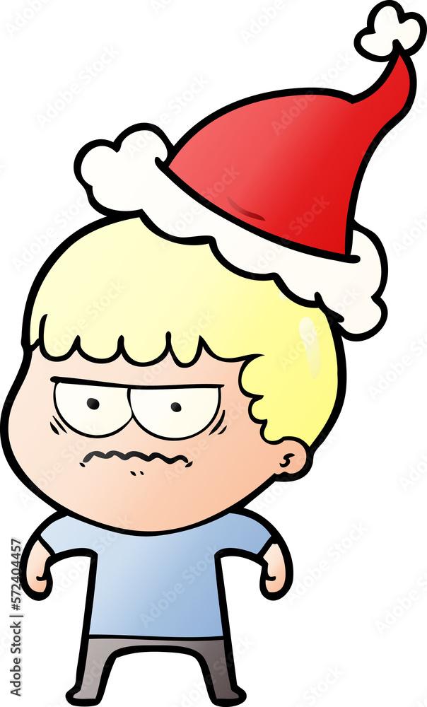 gradient cartoon of a annoyed man wearing santa hat gradient cartoon of a annoyed man wearing santa hat