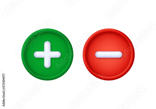 3D Plus and minuse icon isolated on white background. Trendy and modern vector in 3d style.