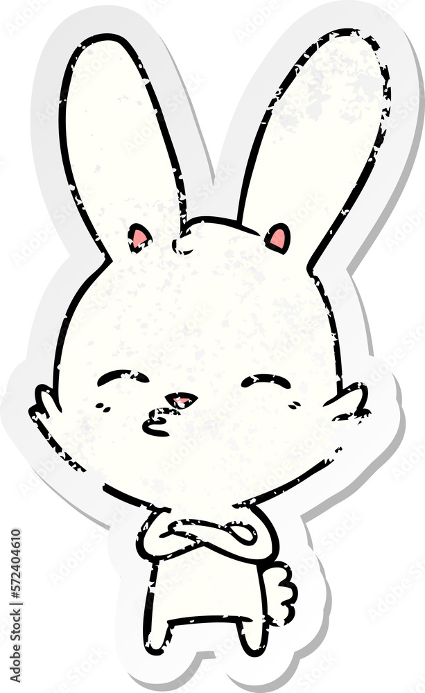 Obraz premium distressed sticker of a curious bunny cartoon