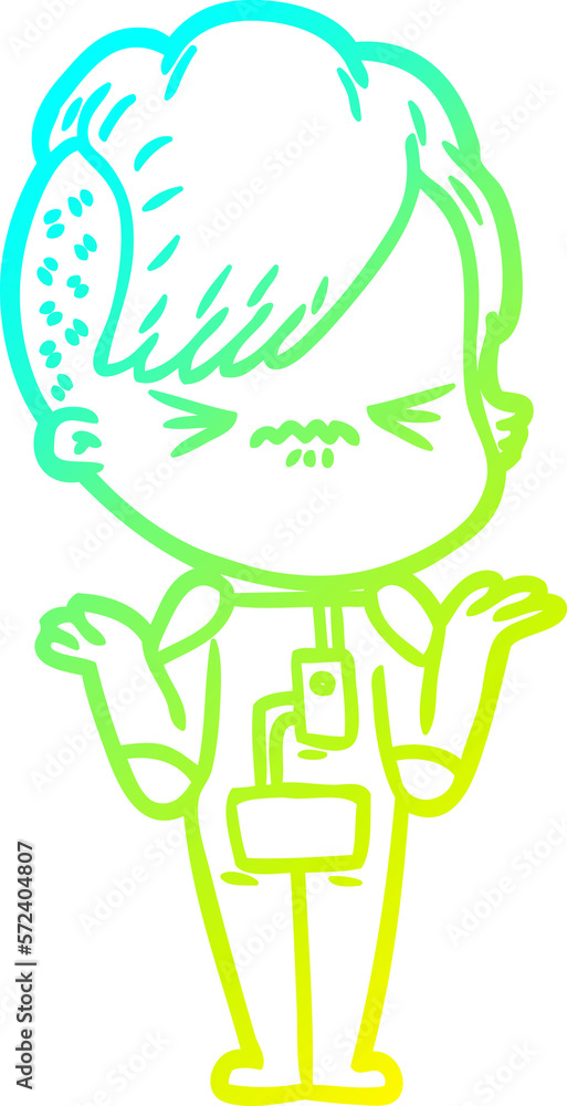 cold gradient line drawing cartoon annoyed hipster girl wearing space suit cold gradient line drawing cartoon annoyed hipster girl wearing space suit