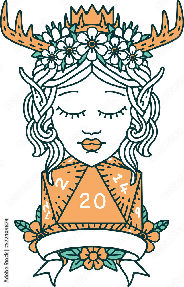 elf druid character with natural 20 dice roll illustration elf druid character with natural 20 dice roll illustration