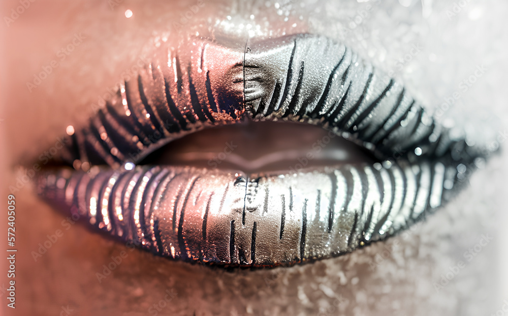 Close-up / Makro Shot Lips - Pattern - Lipstick / Lippen Lippenstift / Silver Lipstick