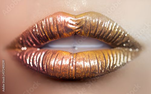 Wallpaper Mural Close-up / Makro Shot Lips - Pattern - Lipstick / Lippen Lippenstift / Yellow Metallic Lipstick Torontodigital.ca