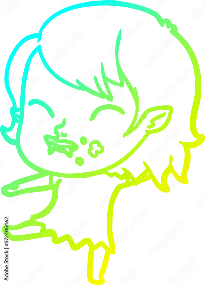 cold gradient line drawing cartoon vampire girl with blood on cheek cold gradient line drawing cartoon vampire girl with blood on cheek