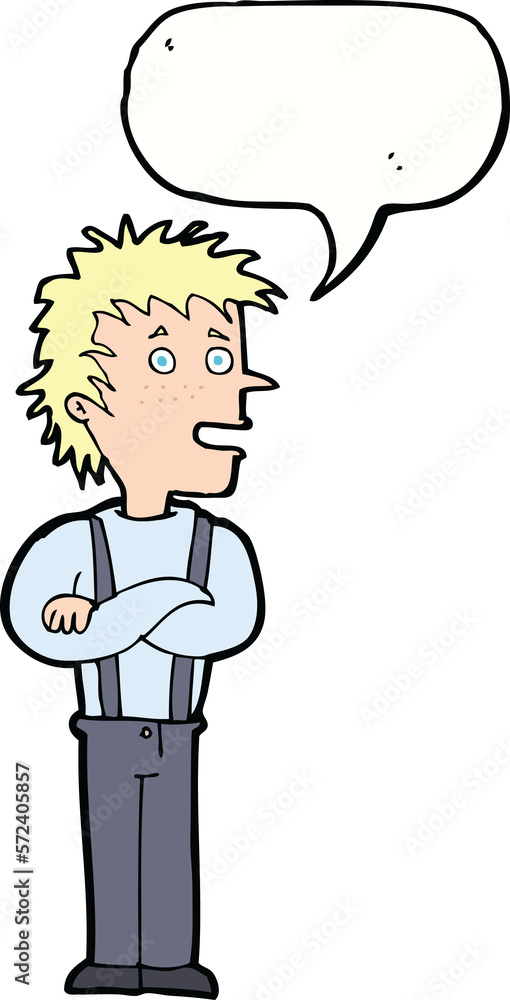 cartoon boy with folded arms with speech bubble cartoon boy with folded arms with speech bubble