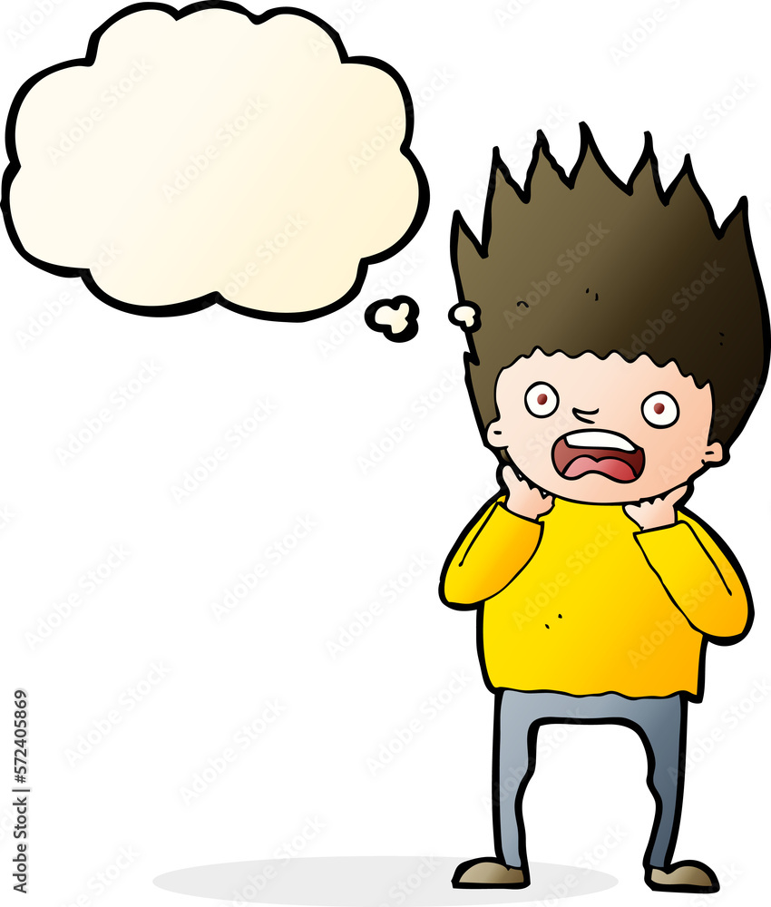 Obraz premium cartoon man panicking with thought bubble