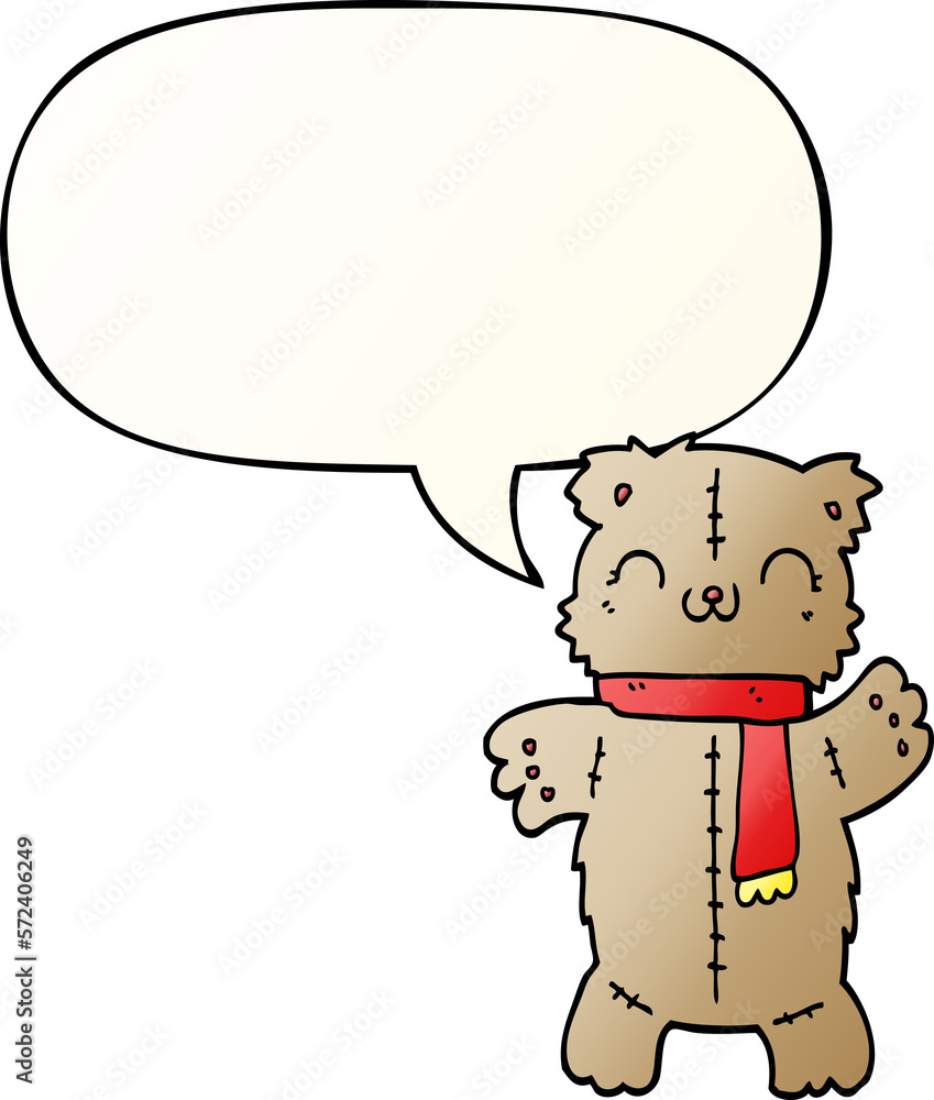 cartoon teddy bear and speech bubble in smooth gradient style