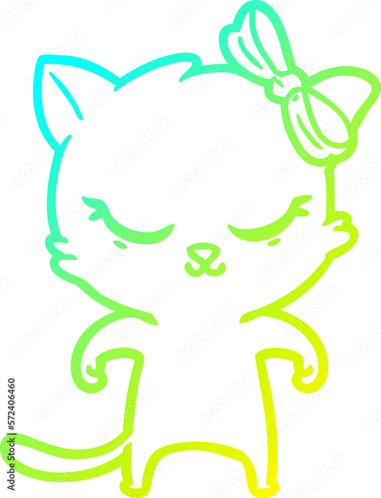 cold gradient line drawing cute cartoon cat with bow cold gradient line drawing cute cartoon cat with bow