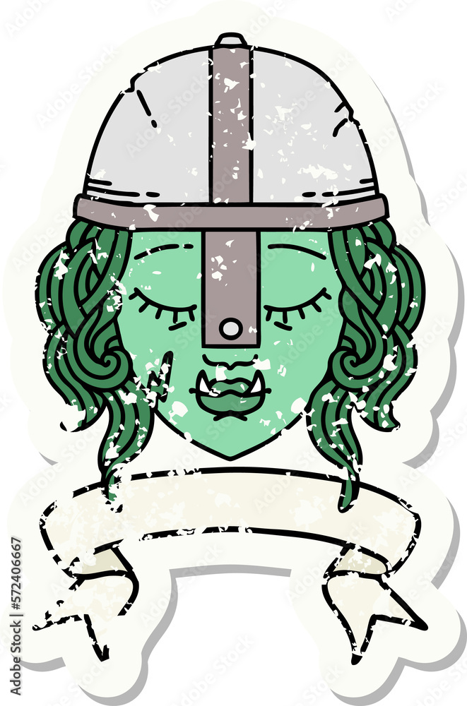 orc fighter character face with banner illustration