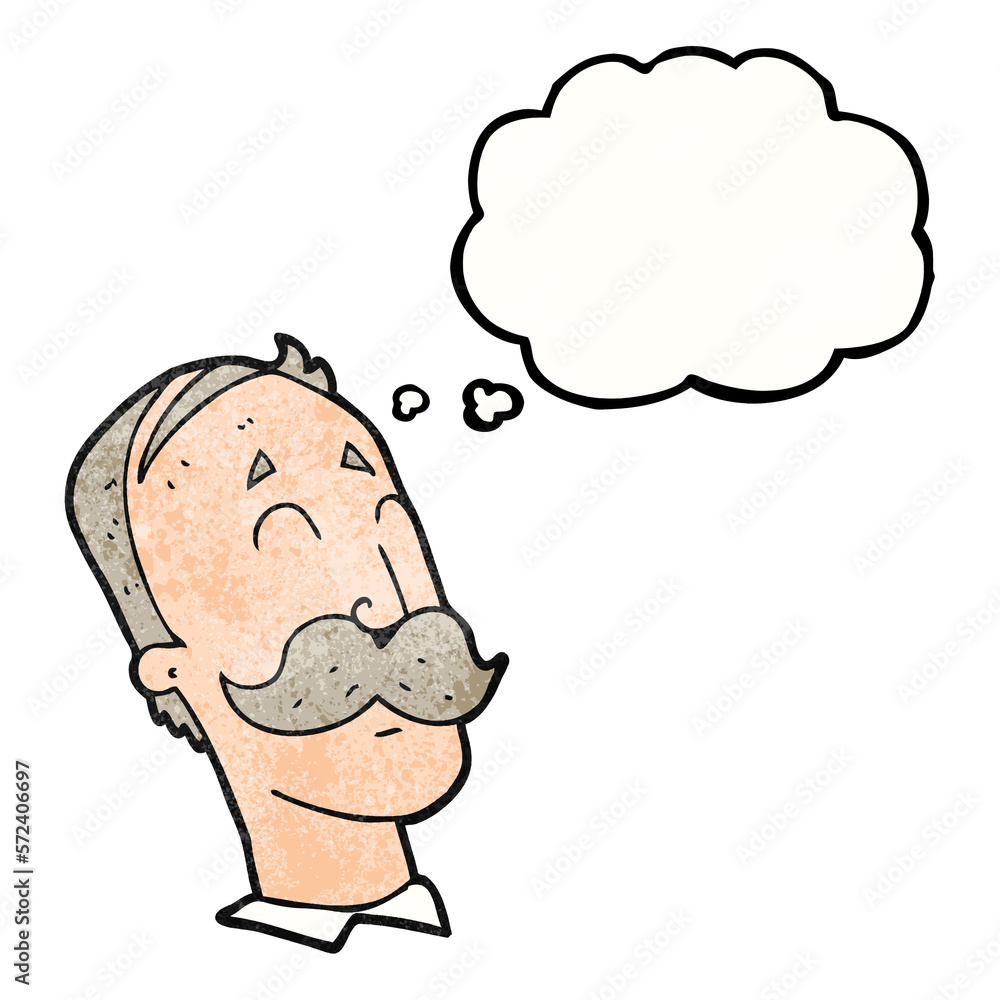 thought bubble textured cartoon ageing man with mustache thought bubble textured cartoon ageing man with mustache
