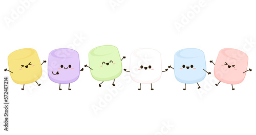 Set of marshmallows - pastel colored. Marshmallow cartoon vector. Marshmallow character design.