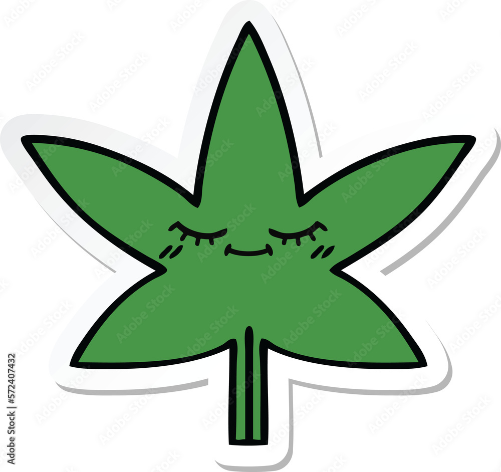 sticker of a cute cartoon marijuana leaf sticker of a cute cartoon marijuana leaf