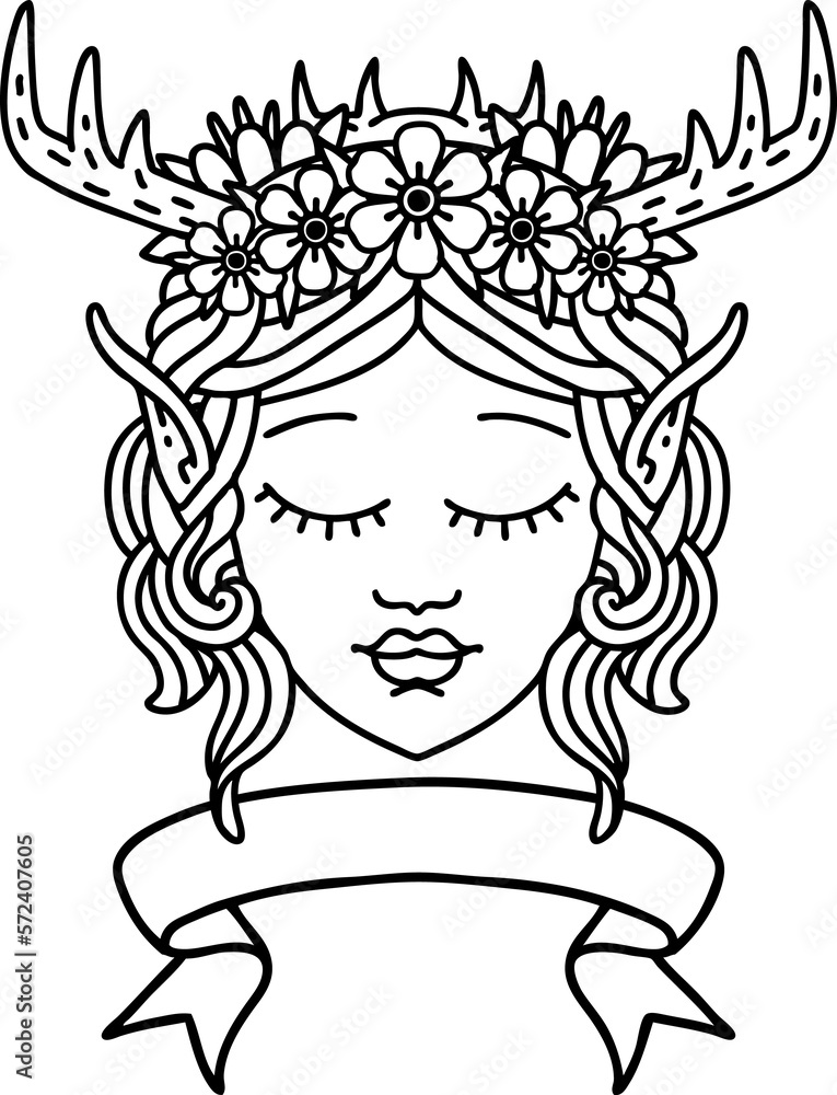 elf druid character face with banner illustration elf druid character face with banner illustration