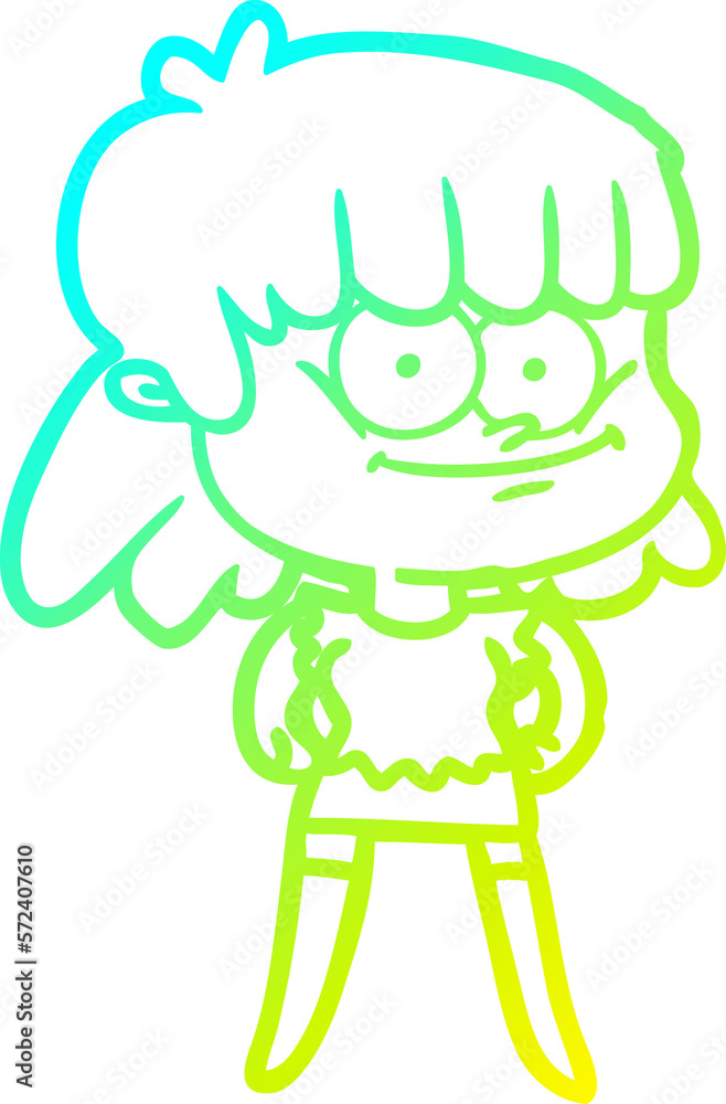cold gradient line drawing cartoon smiling woman cold gradient line drawing cartoon smiling woman