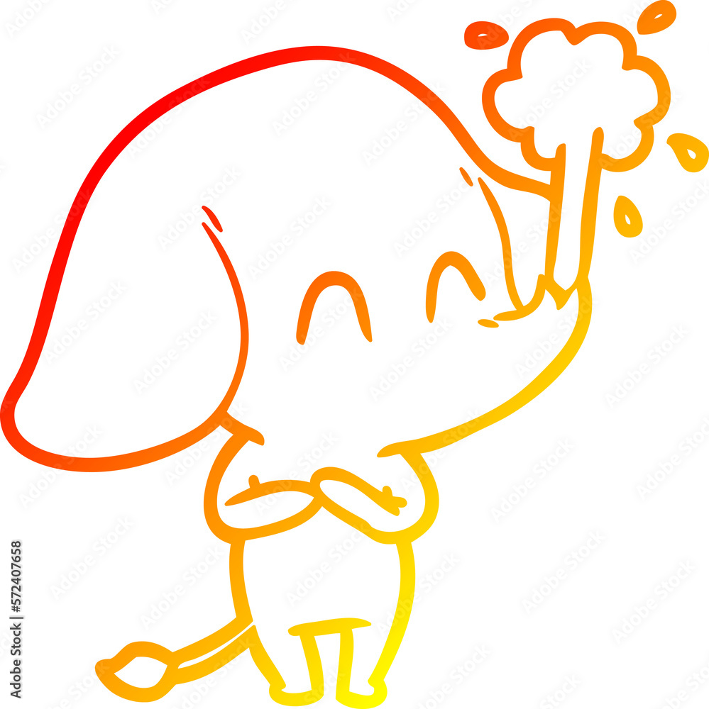 warm gradient line drawing cute cartoon elephant spouting water warm gradient line drawing cute cartoon elephant spouting water