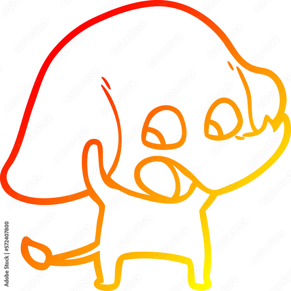 warm gradient line drawing cute cartoon elephant