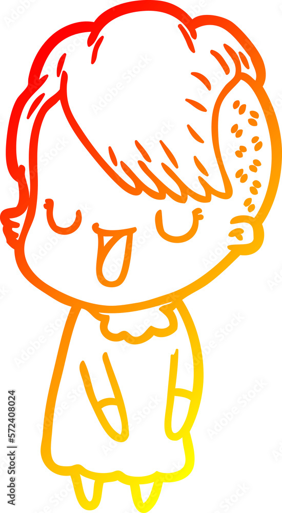 warm gradient line drawing cute cartoon girl with hipster haircut warm gradient line drawing cute cartoon girl with hipster haircut