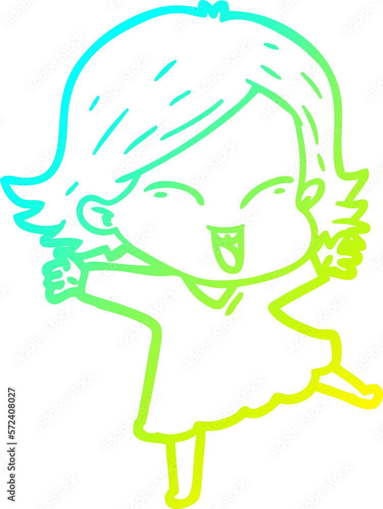 cold gradient line drawing happy cartoon girl cold gradient line drawing happy cartoon girl
