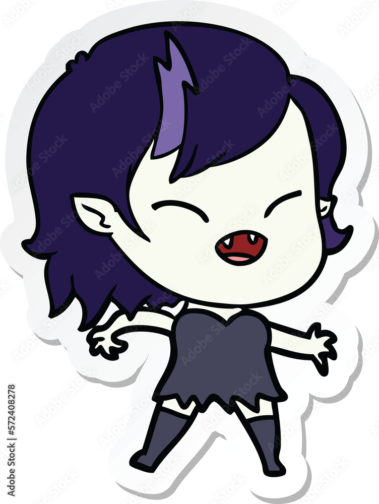 sticker of a cartoon laughing vampire girl sticker of a cartoon laughing vampire girl