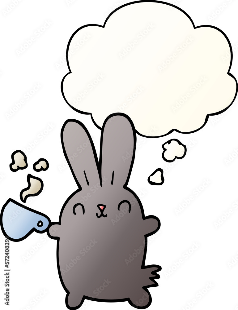 cute cartoon rabbit with coffee cup and thought bubble in smooth gradient style cute cartoon rabbit with coffee cup and thought bubble in smooth gradient style