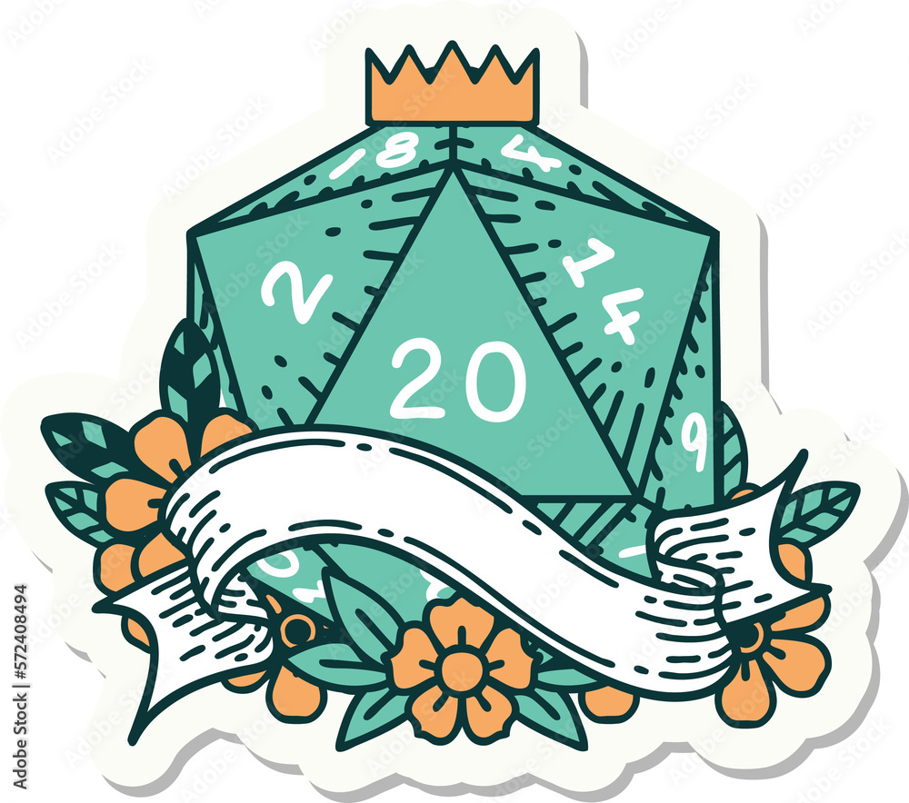 natural twenty D20 dice roll sticker