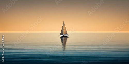 Segelboot auf stillem Meer, schönes Hintergrund Motiv, ai generativ