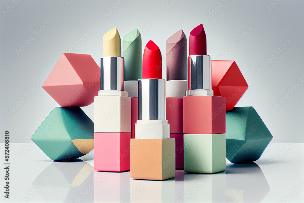 Farbexplosion: Lippenstift und geometrische Formen in perfektem Einklang - Generative Ai Farbexplosion: Lippenstift und geometrische Formen in perfektem Einklang - Generative Ai