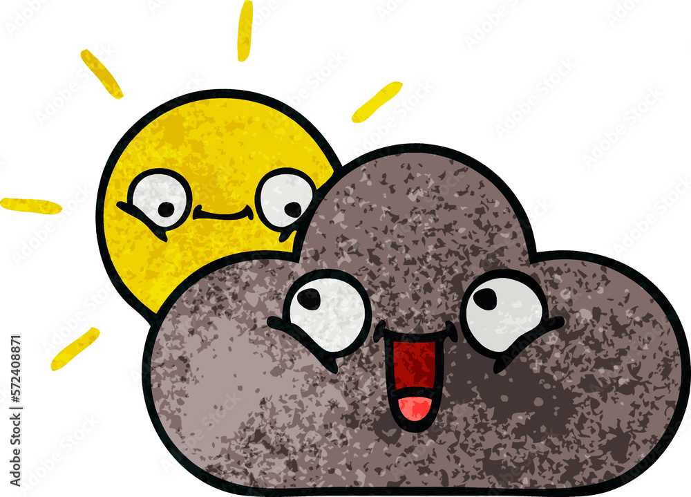retro grunge texture cartoon storm cloud and sun retro grunge texture cartoon storm cloud and sun