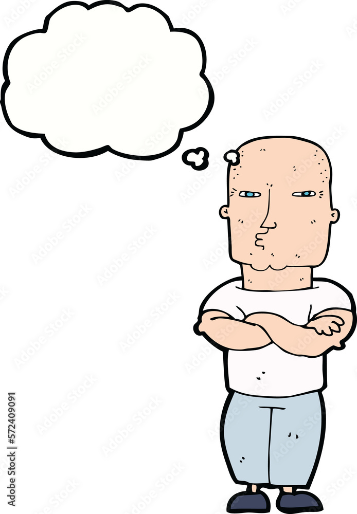 cartoon tough guy with thought bubble