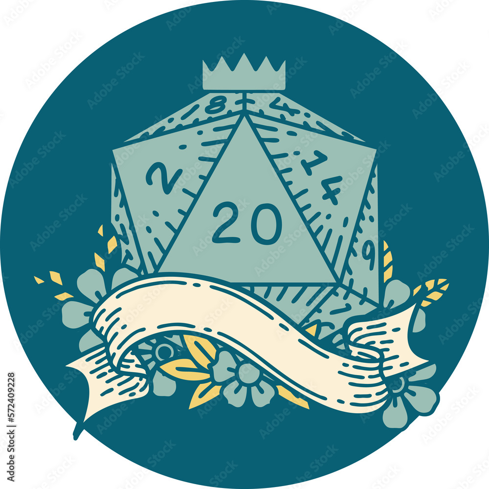 natural twenty D20 dice roll illustration natural twenty D20 dice roll illustration