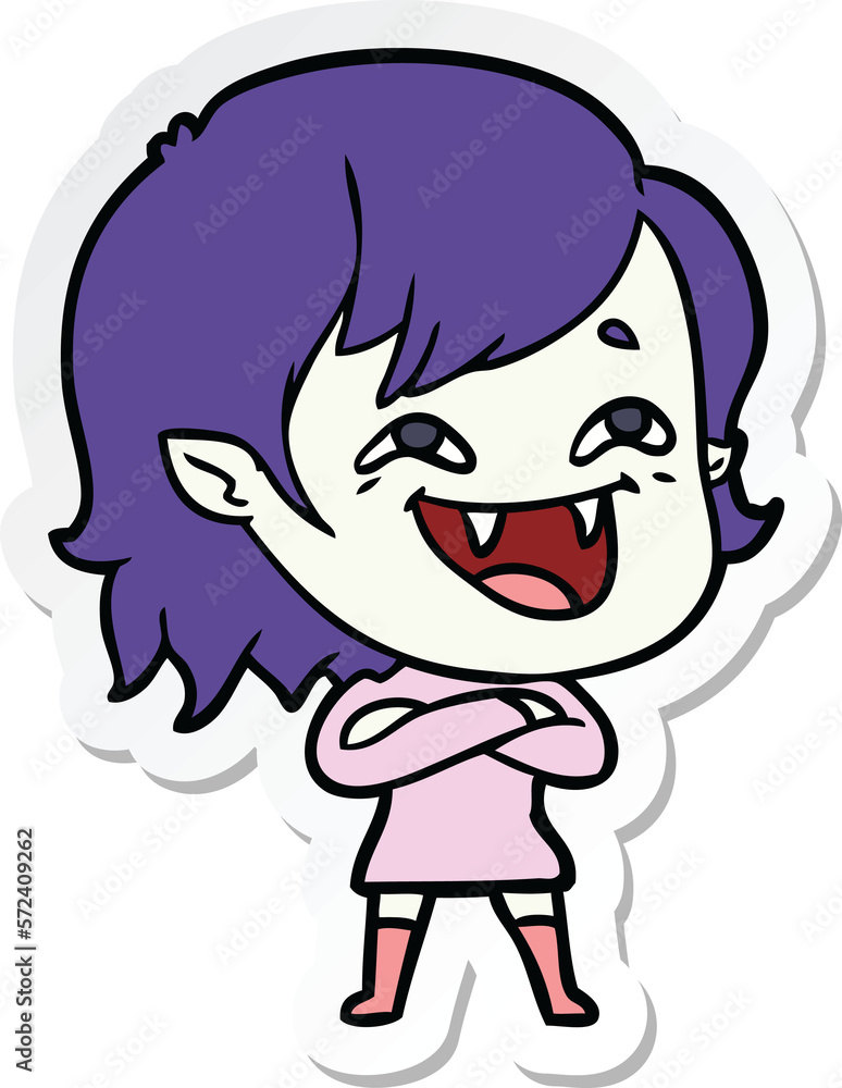 sticker of a cartoon laughing vampire girl sticker of a cartoon laughing vampire girl