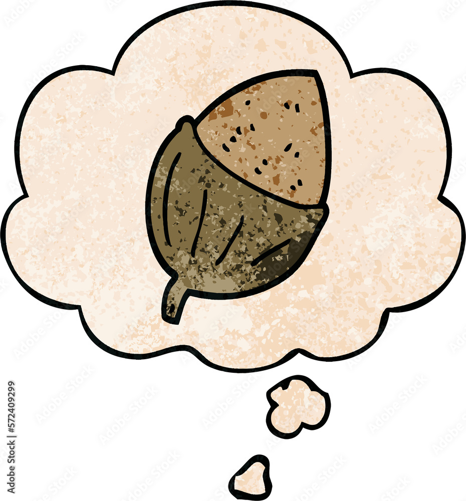 cartoon acorn and thought bubble in grunge texture pattern style cartoon acorn and thought bubble in grunge texture pattern style