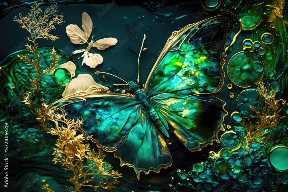 Green Butterfly Emerald Gold Style Art - Butterfly Emerald Backgrounds